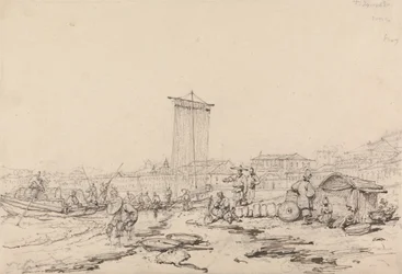 Kystscene med fiskere og bygninger, Macao