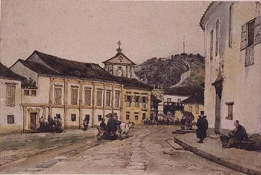 Gate i Macao, Kina (penn, blekk og akvarell på papir)