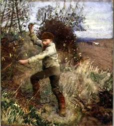 Gutt trimmer en hekk, 1890