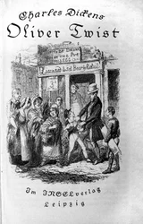 Illustrasjon for "" Oliver Twist"" (Olivier) av Charles Dickens (1812-1870), av George Cruikshank (1792-1878).