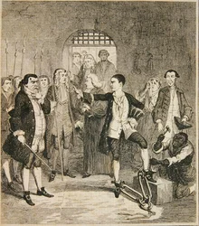 Jack Sheppards jern slått av i Stone Hall ved Newgate, illustrasjon fra 