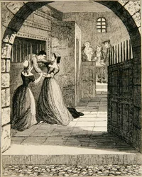 Jack rømmer fra den dødsdømte cellen i Newgate Prison, illustrasjon fra 