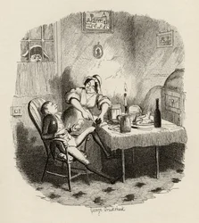 Mr Claypole som han dukket opp da mesteren hans var ute, fra "The Adventures of Oliver Twist" av Charles Dickens (1812-70) 1838, utgitt av Chapman und Hall, 1901