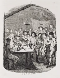Partridge's Faux Pas with the Gipsy, fra 'Tom Jones, the History of a Foundling', gravert av kunstneren, illustrasjon fra 'The Works of Henry Fielding', pub. av Henry G. Bohn, 1853