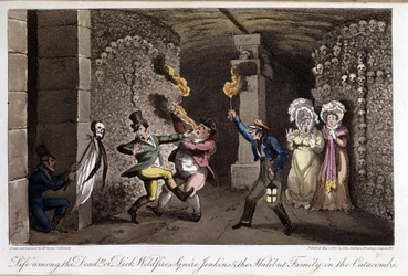 Promenade dans les catacombes - i "" Life in Paris"" av David Carey, ill. av George Cruikshank, red. Fairburn, London