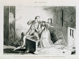 Flasken, Plate VI, Fryktelige krangel og brutal vold er de naturlige konsekvensene av hyppig bruk av flasken, 1847