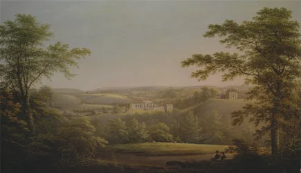 Easby Hall og Easby Abbey med Richmond, Yorkshire i bakgrunnen