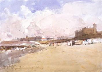 På Tynemouth Sands (kull, blyant og akvarell på papir)