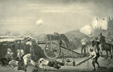 En tung dag i batteriene før Delhi, 1857, 1901.