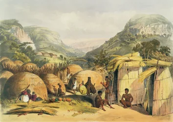 Inanda Kraal, Natal, plate 25 fra The Kafirs Illustrated, 1849