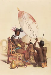 Mpande, zulukongen, omgitt av krigerne sine