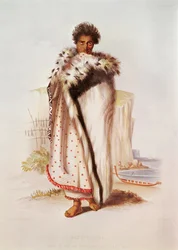 Rangitakina, en sjef for Bay of Plenty på østkysten, illustrasjon fra New Zealand Illustrated, gravert av W. Hawkins, ca. 1845