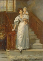På trappen (olje på panel)