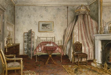 Utsikt over soverommet der Napoleon III døde, Camden Place, Chislehurst, Kent, 1873