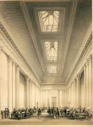 Interiør i Hall of Commerce, Threadneedle Street, London, ca. 1850 (litho)