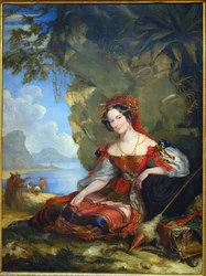 Portrett av Lady Catherine Caroline Montagu (1808-1834), kone til grev Alexandre Joseph Colonna-Walewski, av Hayter, Sir George (1792-1871). Olje på lerret