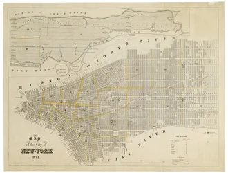 Kart over byen New-York, 1854 (gravering, blekk på papir.)