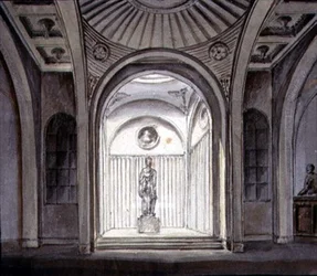 A Sculptural Gallery Interiør (akvarell med blyant på papir)