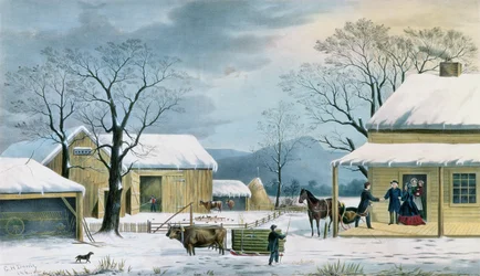 Hjem til Thanksgiving, gravert av J. Schulfer, pub. av Currier og Ives, 1867