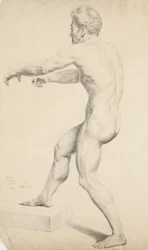 Uten tittel - Naken mann kopiert fra en litografi, 1842 (grafitt på brunfarget papir)