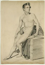 Uten tittel - Naken mann kopiert fra en litografi, 1842 (grafitt på brunfarget papir)