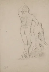 Uten tittel - Naken mann, bakfra, 1846 (kull på brunt vevd papir)