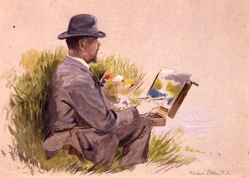 Adrian Stokes, R.A. på jobb (akvarell)