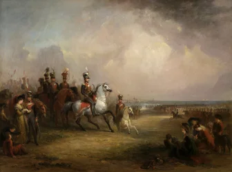 Oberst Sir John Leicester, Bt, og Kings Cheshire Yeomanry Cavalry øver på sanden i Liverpool