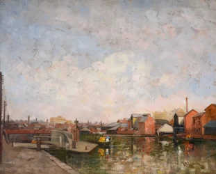 En Birmingham Canal Lock, 1920-30. Utsikt over Cambrian Wharf i Ladywood.