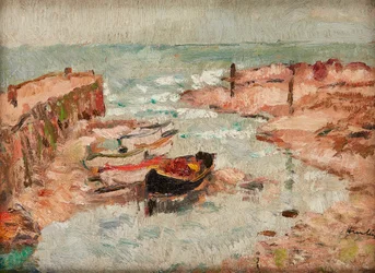 Strandede båter, Lower Largo (olje på panel)