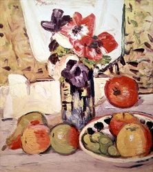 Stilleben av anemoner og epler (olje på lerret)
