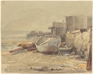 Strandet fartøy, ca. 1880 (akvarell)