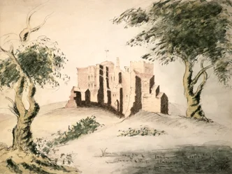 The Old Manor House of Woodstock, 1700-tallet (wc og kritt på papir)