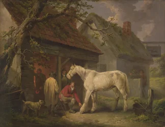 A Farrier's Shop (eller The Farrier's Forge) 1793 (olje på lerret)