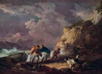 Havkyst: Fiskere haler inn en båt, 1791