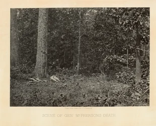 Scene av general McPhersons død, Georgia, fra fotografiske visninger av Shermans kampanje