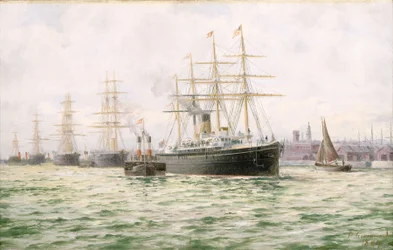 White Star Line-dampskipet «Adriatic» forlater Liverpool, sent på 1800-tallet (oljemaleri)