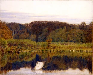 Abinger Mill Pond, Surrey- Morning in Late Autumn (akvarell på papir)