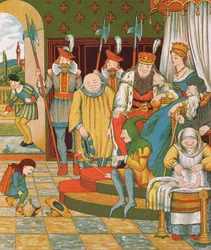 Rumpelstiltskin ankommer for å kreve det førstefødte barnet til prinsessen som belønning, 1882