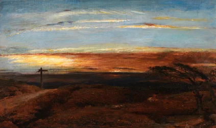 Landskap ved solnedgang