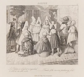 Kvinner som kjøper fisk, Dieppe, ca. 1821 (etsing)