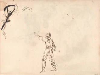 Stående figur med armen løftet, muligens Macbeth