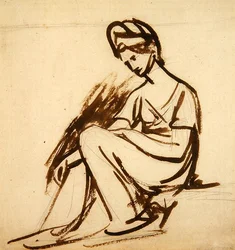 Studie for et portrett av en dame, sittende (brunt blekk over blyant på papir)