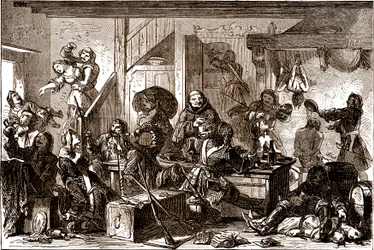 Dragonnades: forfølgelser rettet mot de protestantiske samfunnene i kongeriket Frankrike i løpet av 1680-årene. 1800-tallet (gravering)