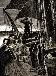 Jim Hawkins overhører en samtale som avslører piratmytteriet