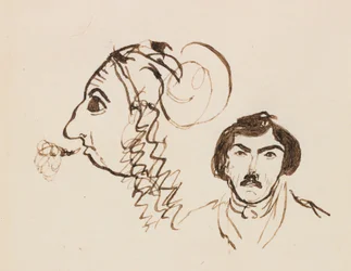 Selvportrett med portrett av Delacroix, ca. 1845.