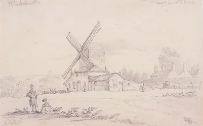 Utsikt over mølle med en vindmølle på Blackheath, Greenwich, London, 1833