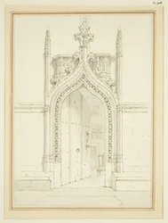 Døråpning til Vestry Room of St Mary Redcliffe, ca. 1812 (blyant og akvarell på papir)