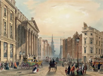 Mansion House ser mot Cheapside, gravert av Thomas Picken (d.1870) utgitt av Ackermann 1851