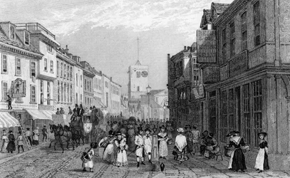 Markedsdag i Dartford, Kent, gravert av Henry Adlard, ca. 1830
